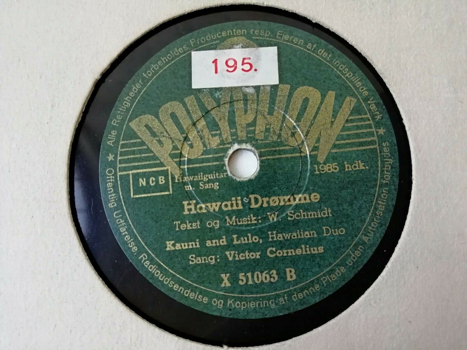 78 rpm :Aloha OeKauni and LuloHawaiian DuoSinger:Victor CorneliusPolyphon