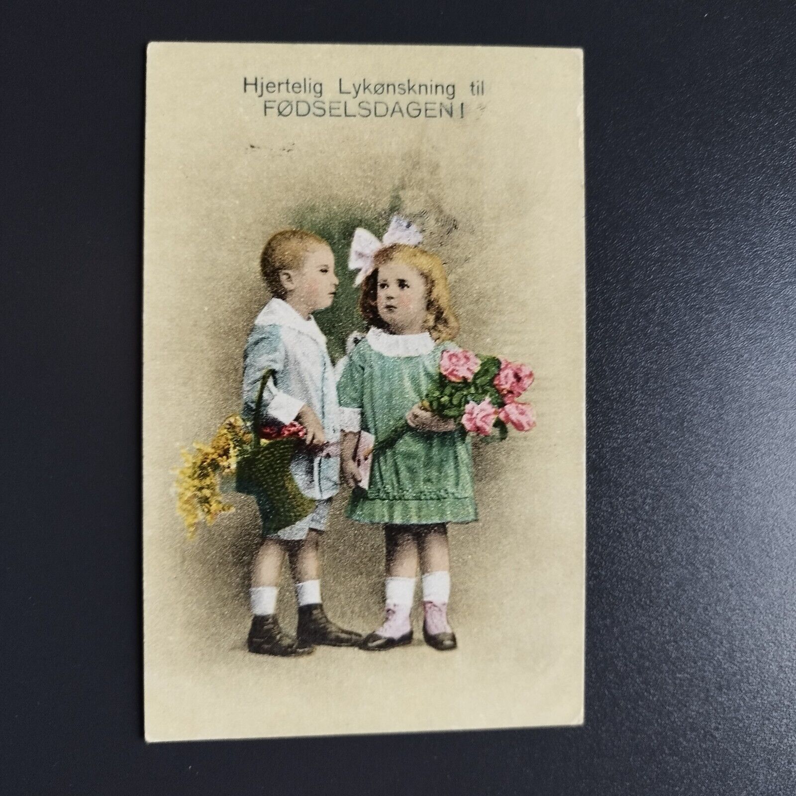 Denmark Charming old postcard Birthday Greetings ca 1920 Unposted