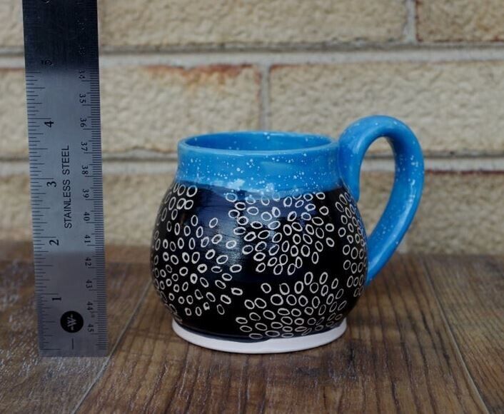 Black Flowers Handmade Pottery Mug Sgraffito Besy Quality