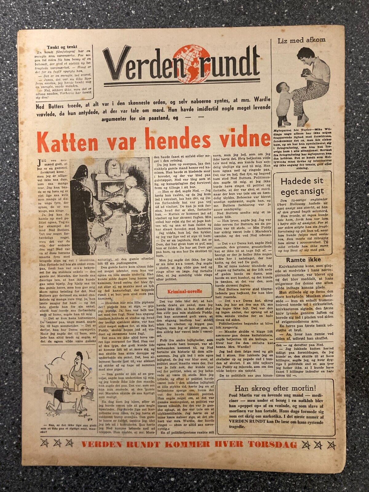 Diane Dors Front Cover + Elizabeth Taylor Danish Magazine 1954 "Verden Rundt"