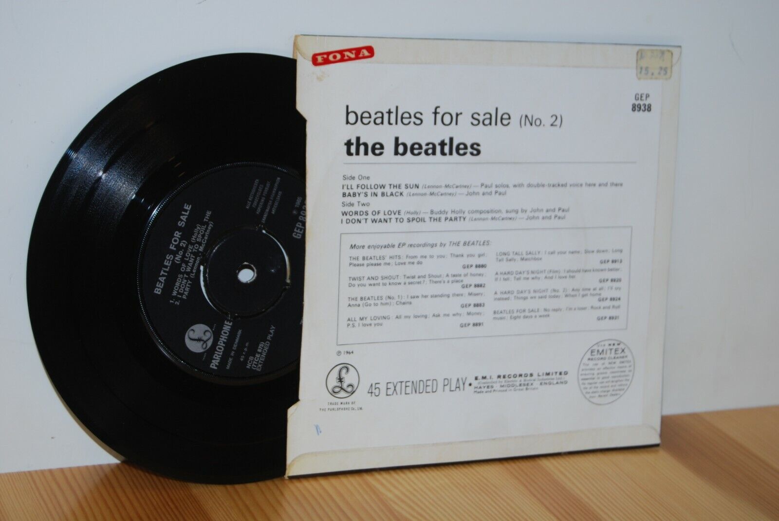 The BEATLES GEP 8938 FOR SALE 2 EP PS Picture Sleeve