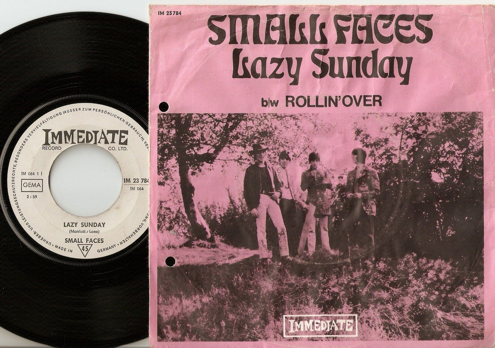 SMALL FACES LAZY SUNDAY GERMAN 45+PS 1968 MOD FREAKBEAT PSYCH GARAGE MARRIOTT