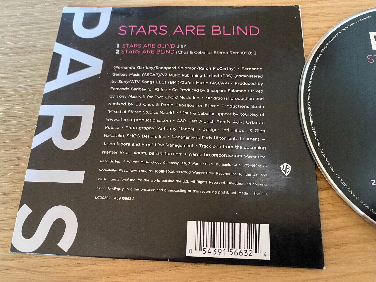 PARIS HILTON "STARS ARE BLIND" 2 TRACK CD SINGLE WARNER BROS RECORDS CARDCOVER*