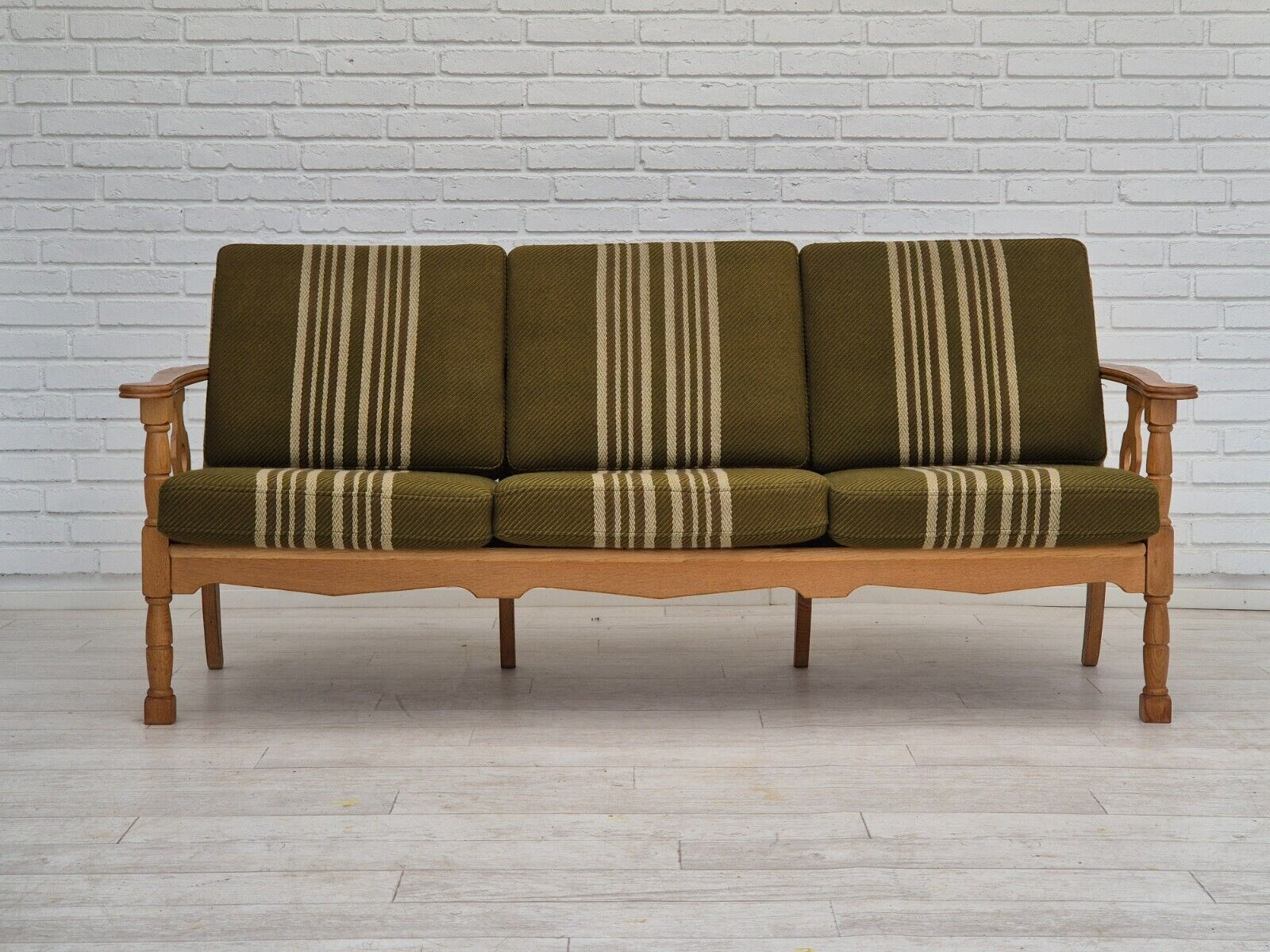 1970s Danish 3 seater sofa original condition furniture wool solid oak wood