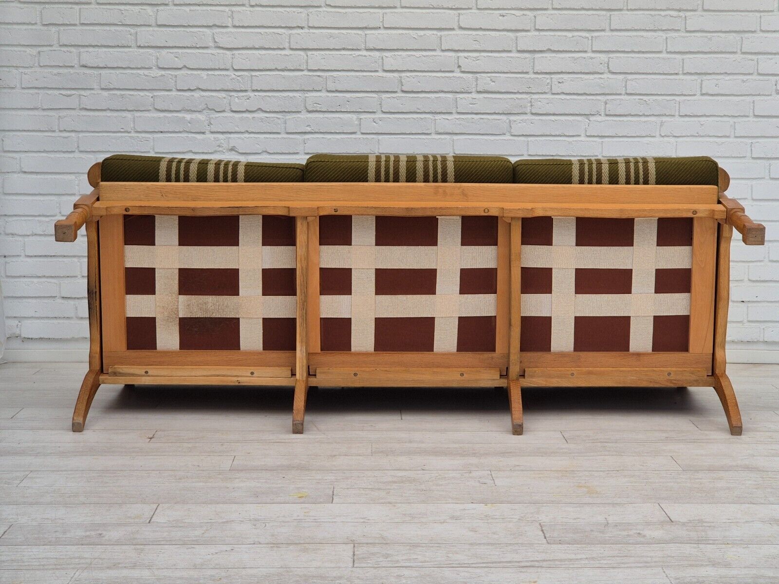 1970s Danish 3 seater sofa original condition furniture wool solid oak wood