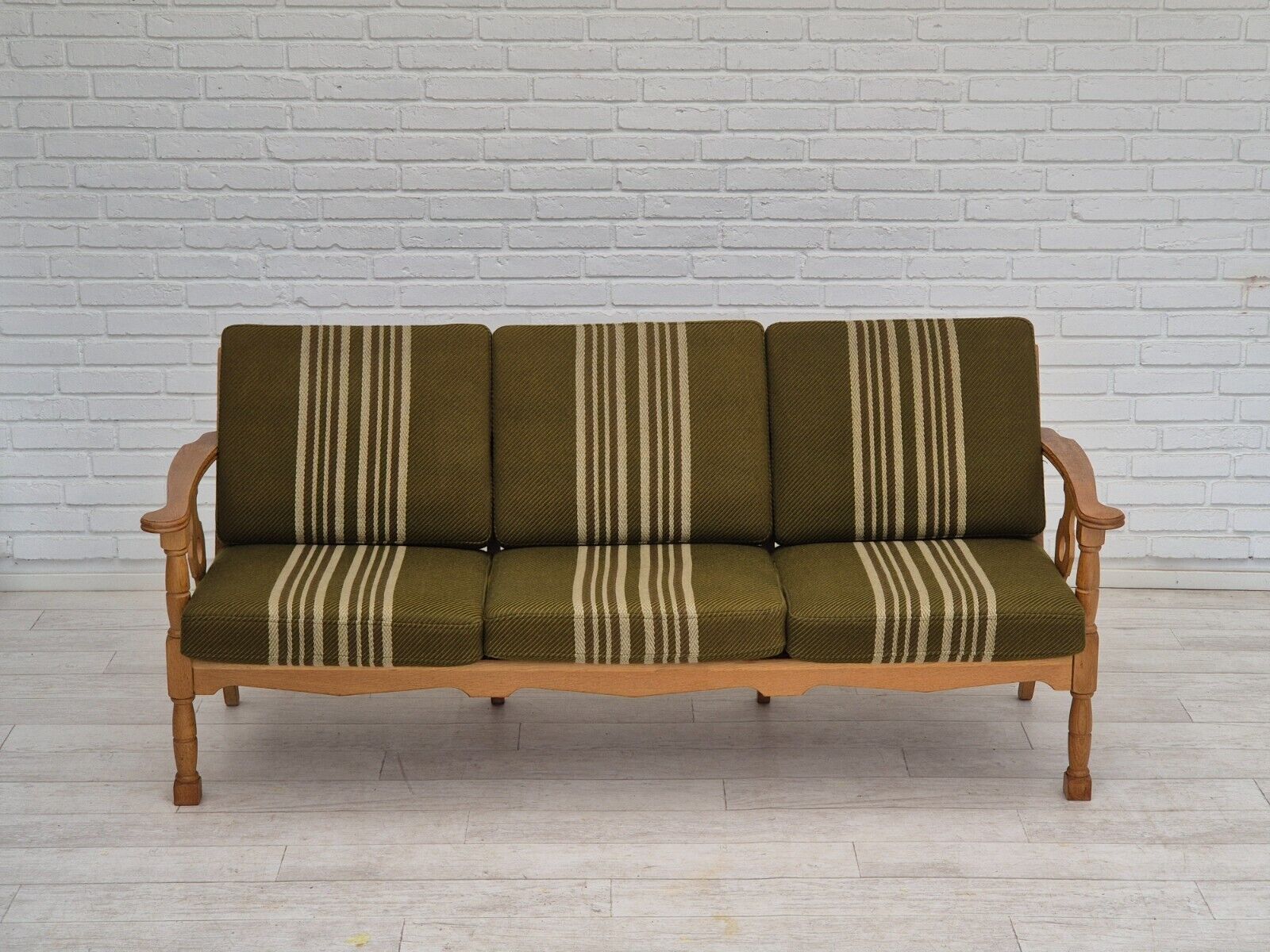 1970s Danish 3 seater sofa original condition furniture wool solid oak wood