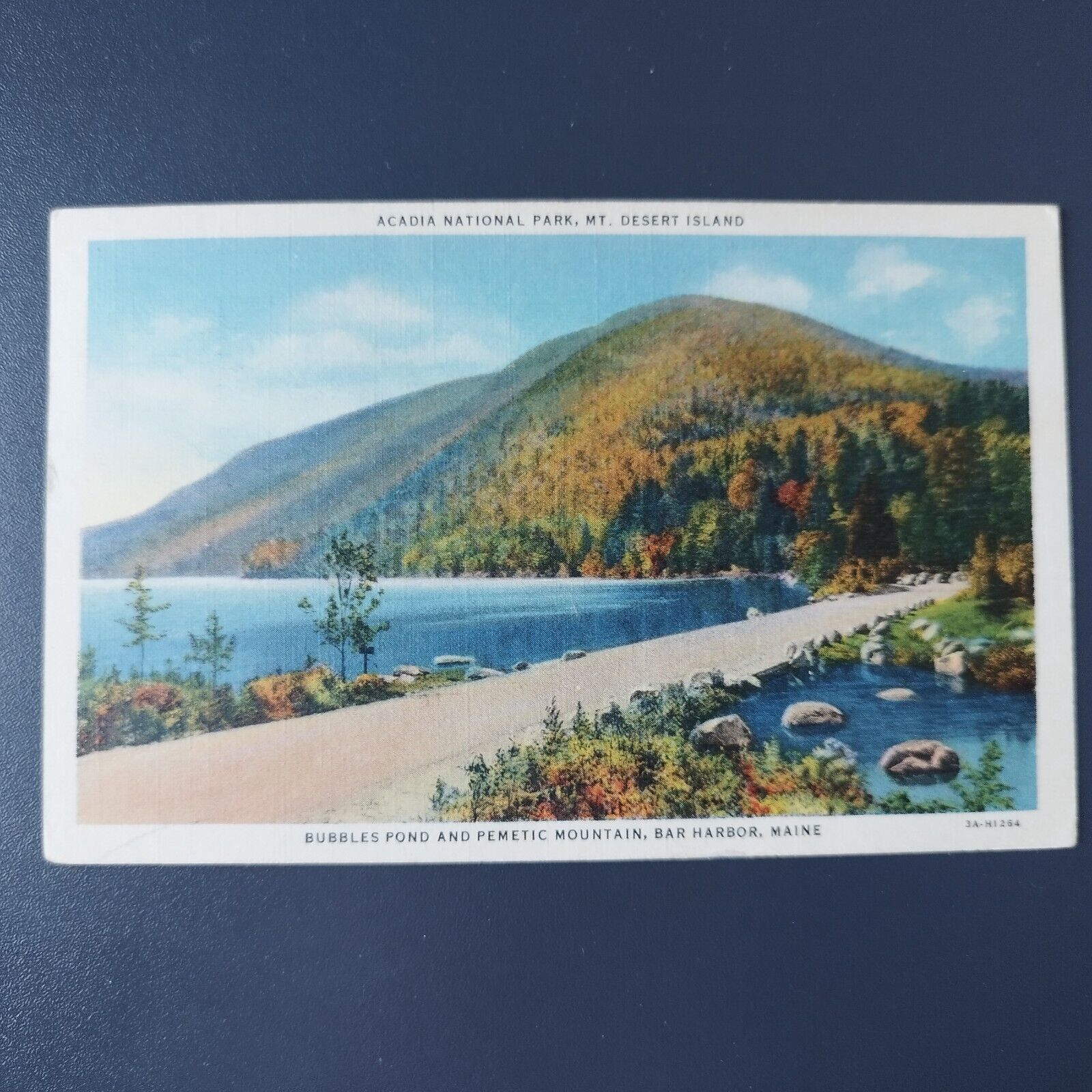 Maine Bubbles Pond and Pemetic Mountain  Bar Harbor Posted in 1938