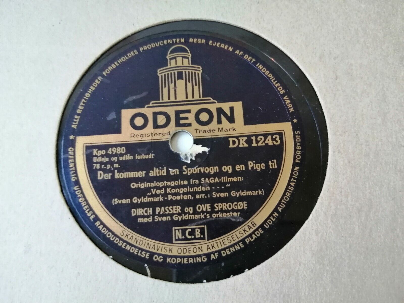 78 RPM  shellacDirck Passer Ove Sprogøe Danish film soundtrack Ved Kongelunden