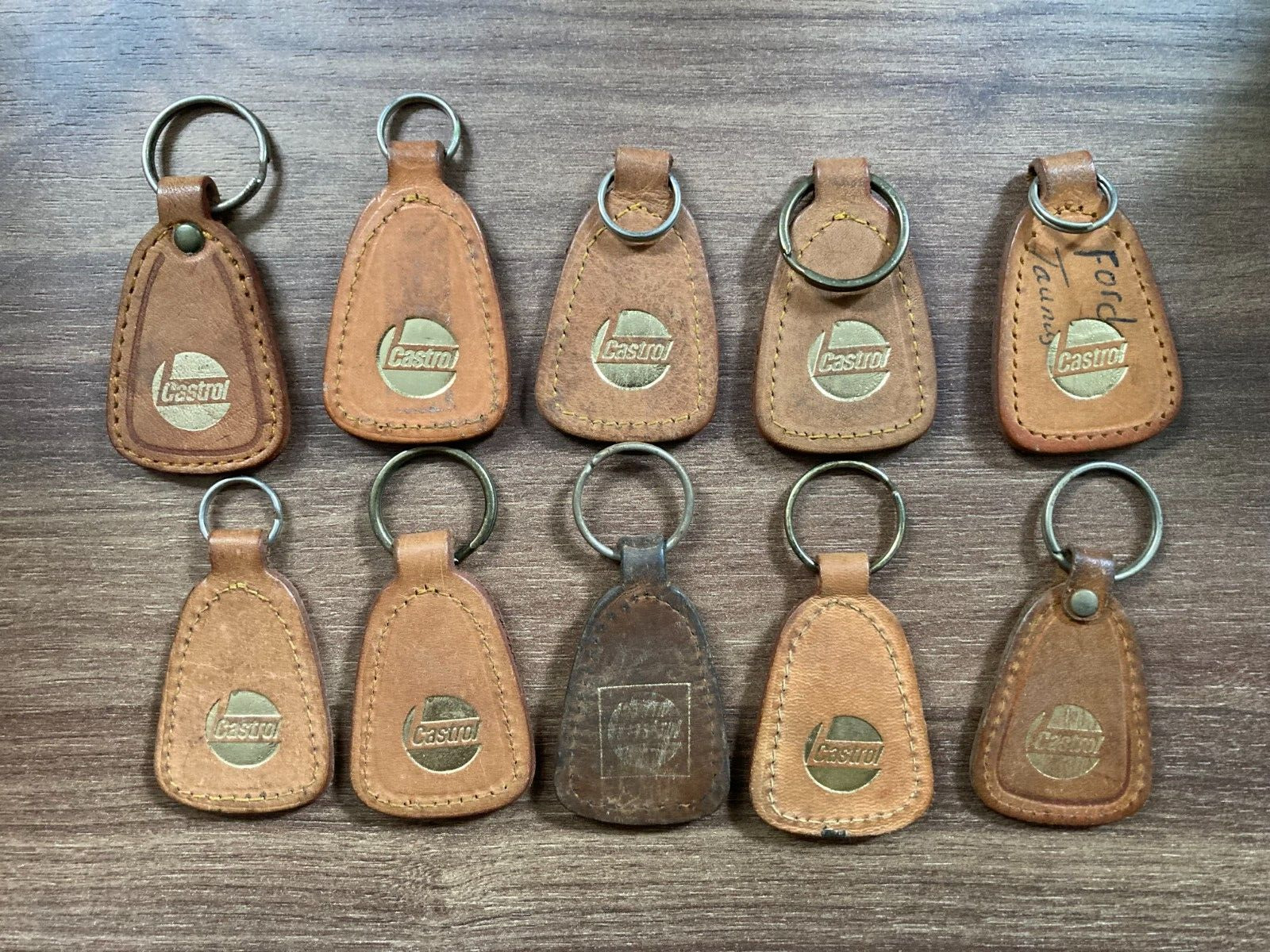 10x Vintage Castrol Danish Leather Keychain Bundle - Rare 1980s Car Dealership