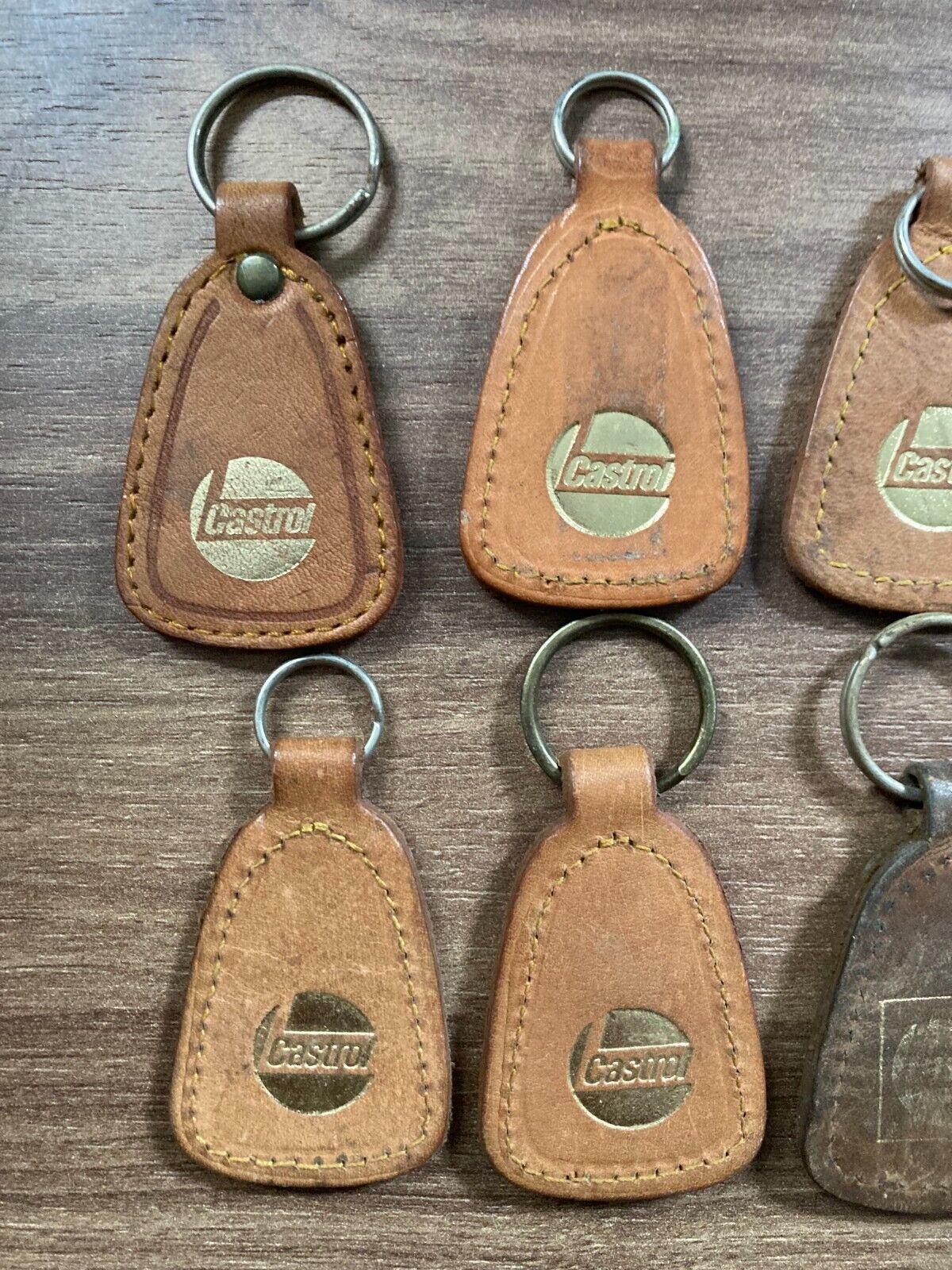 10x Vintage Castrol Danish Leather Keychain Bundle - Rare 1980s Car Dealership