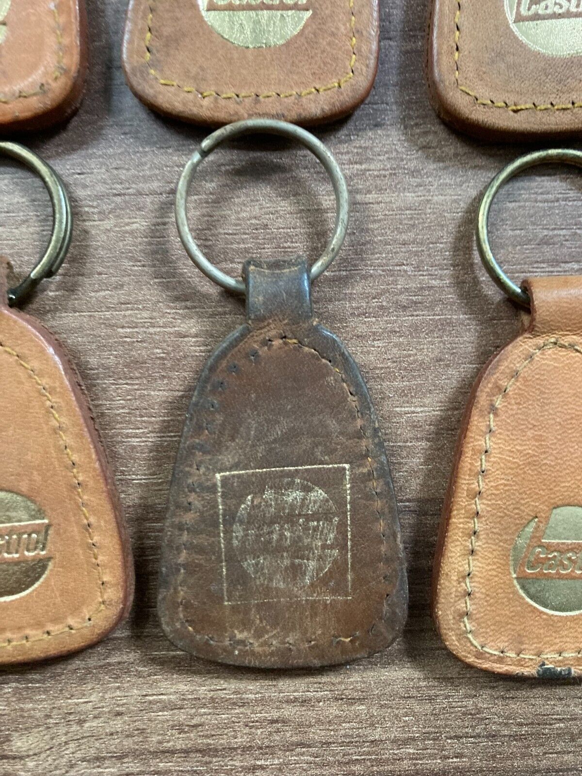 10x Vintage Castrol Danish Leather Keychain Bundle - Rare 1980s Car Dealership