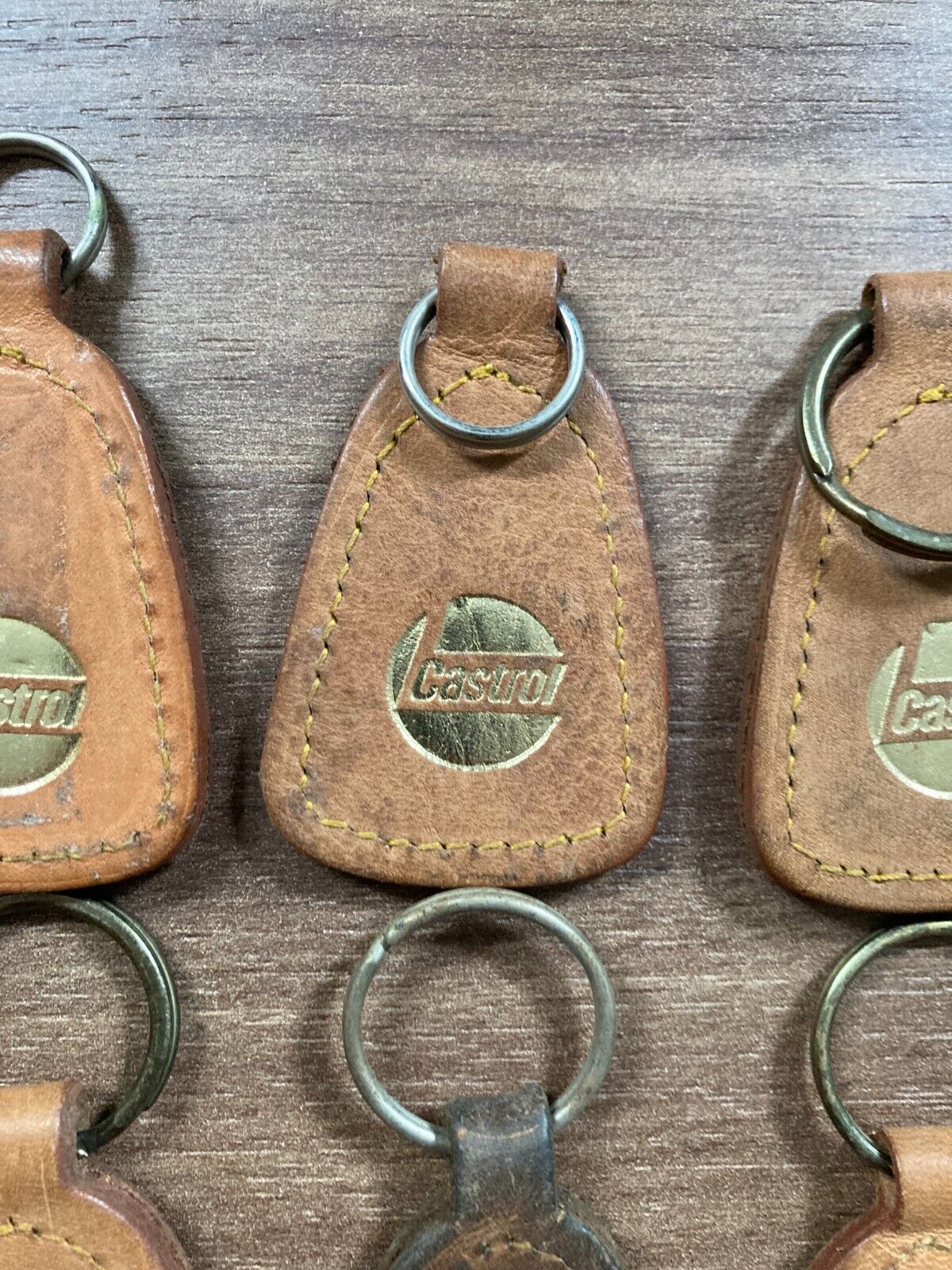 10x Vintage Castrol Danish Leather Keychain Bundle - Rare 1980s Car Dealership