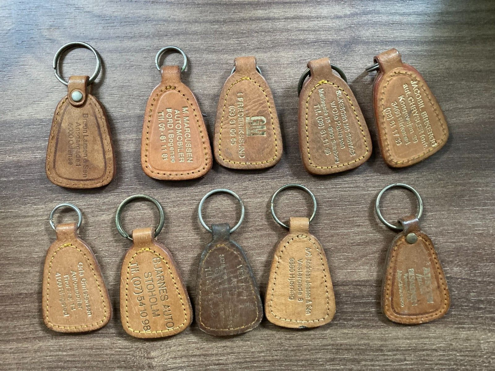 10x Vintage Castrol Danish Leather Keychain Bundle - Rare 1980s Car Dealership