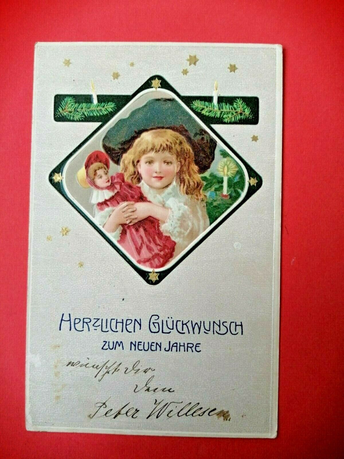 Antique collectable German New Year Card posted in 1911