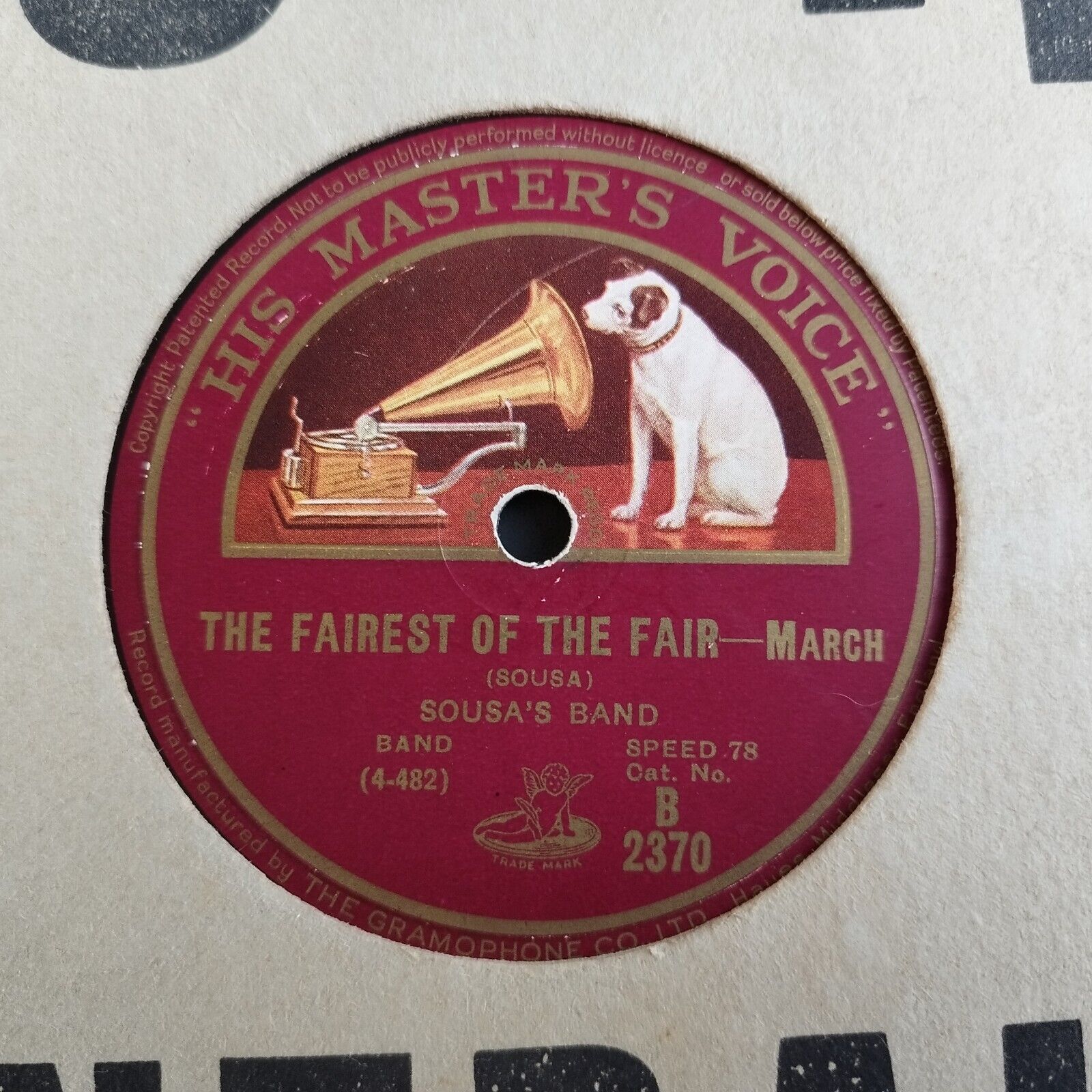 78 RPM  shellac SOUSA'S BAND Stars and Stripes /The Fairest Of The Fair March