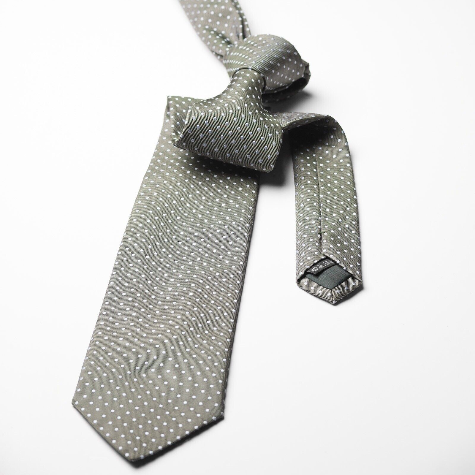 SECOTO Olive Green Dotted Silk Tie Portugal Made