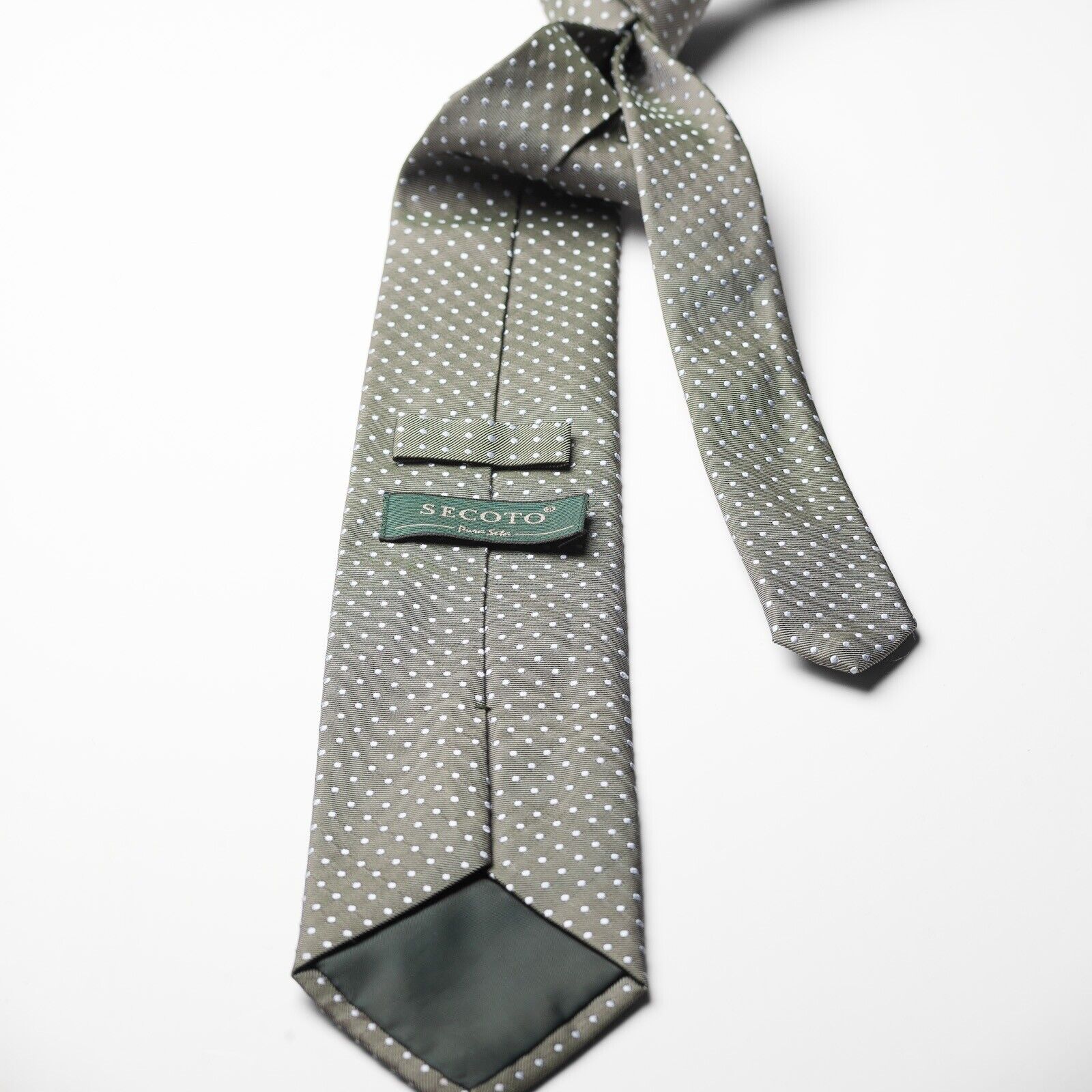 SECOTO Olive Green Dotted Silk Tie Portugal Made