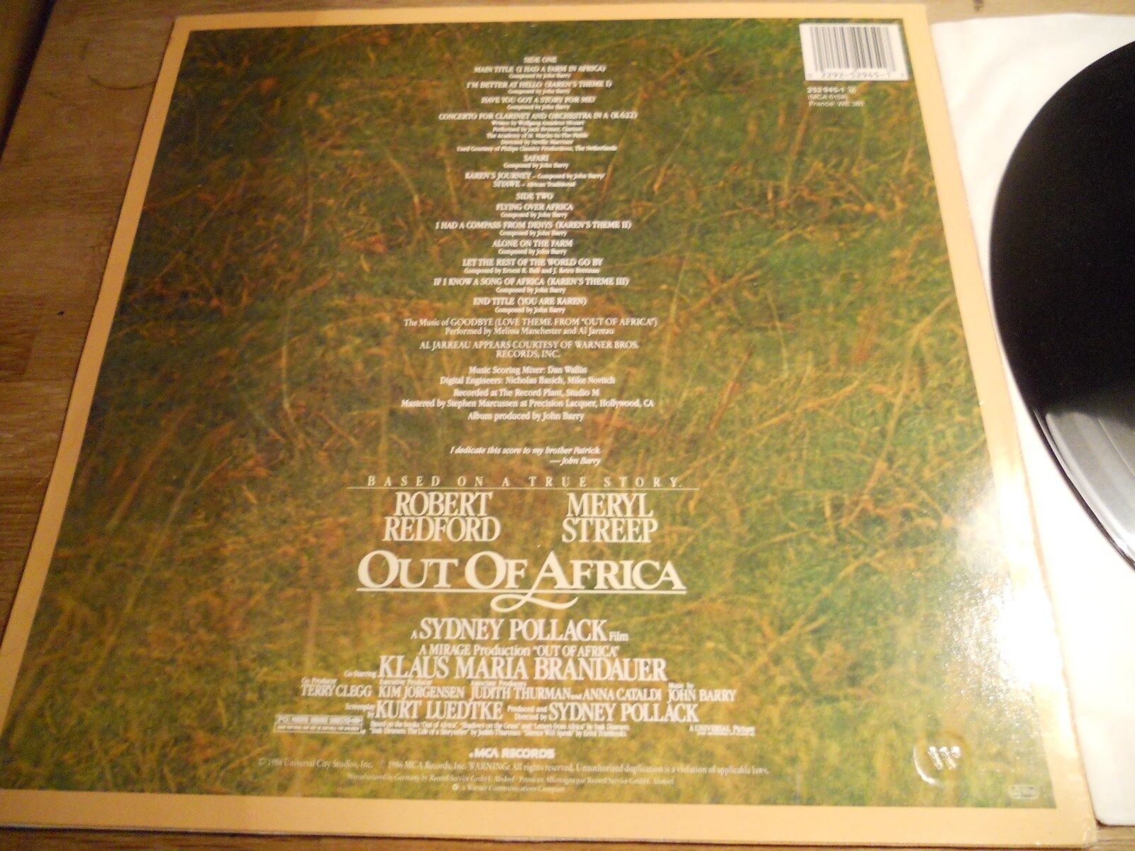 OUT OF AFRICA 1986 13 TRACKS WEST GERMAN PRESSED LP USED SOUNDTRACK LP SCARCE