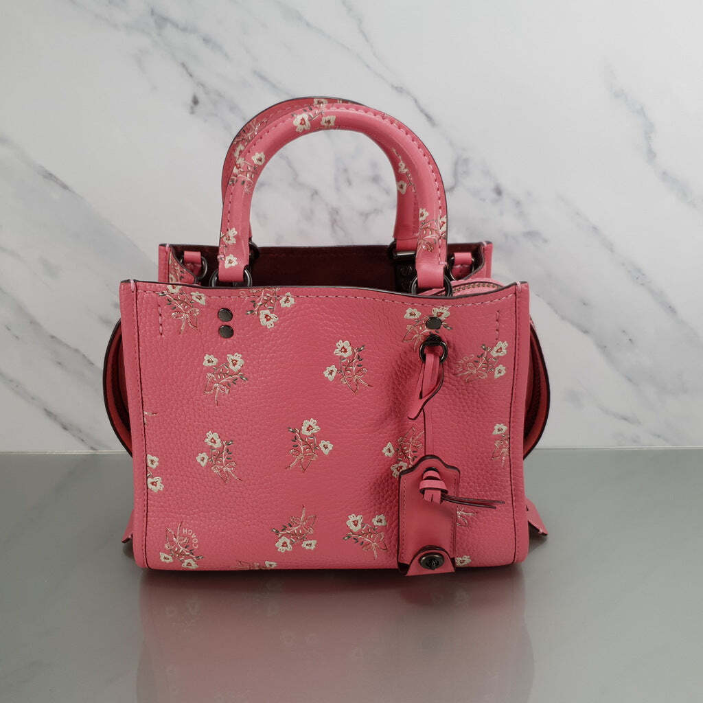 Coach 1941 Rogue 25 Sample Bag Pink Floral Bow Pebble Leather Handbag Flowers