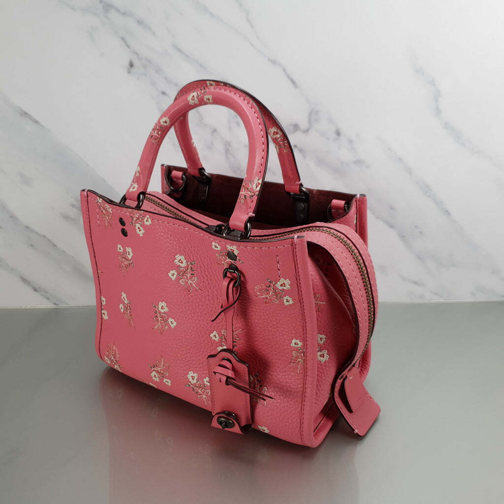 Coach 1941 Rogue 25 Sample Bag Pink Floral Bow Pebble Leather Handbag Flowers