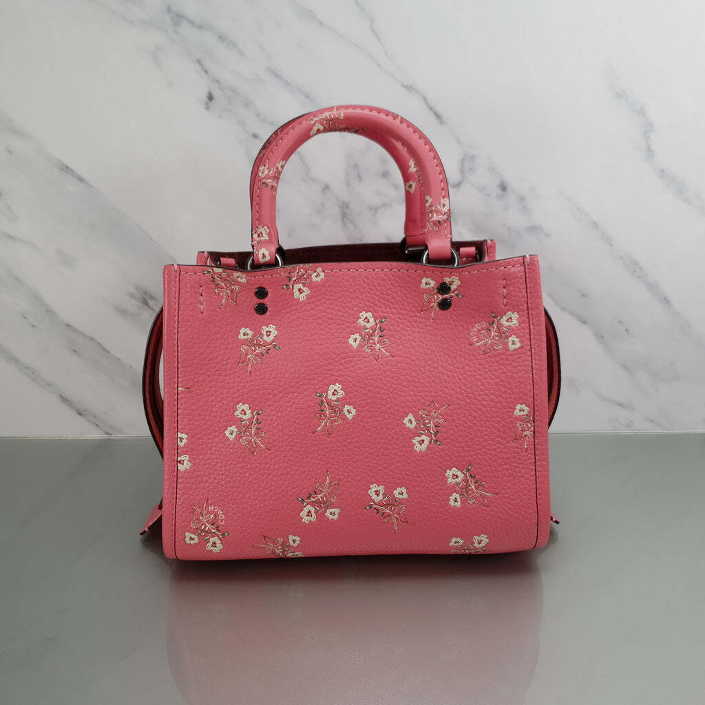 Coach 1941 Rogue 25 Sample Bag Pink Floral Bow Pebble Leather Handbag Flowers