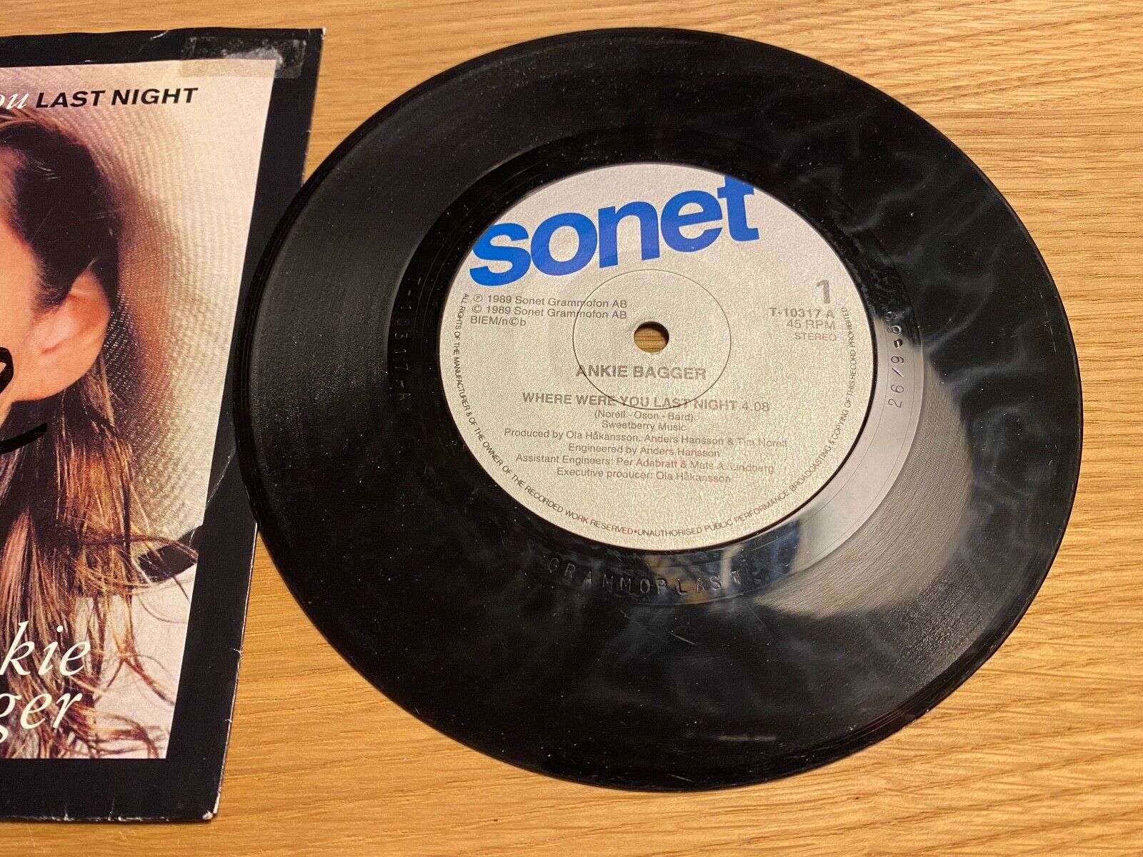 ANKIE BAGGER "WHERE WHERE YOU LAST NIGHT" 1989 SONET NCB SWEDISH VINYL SINGLE 7"