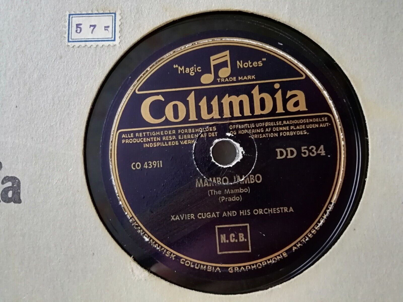 78 rpm record:Xavier CougatMambo JamboZinga Zanga Boom Columbia DD 534