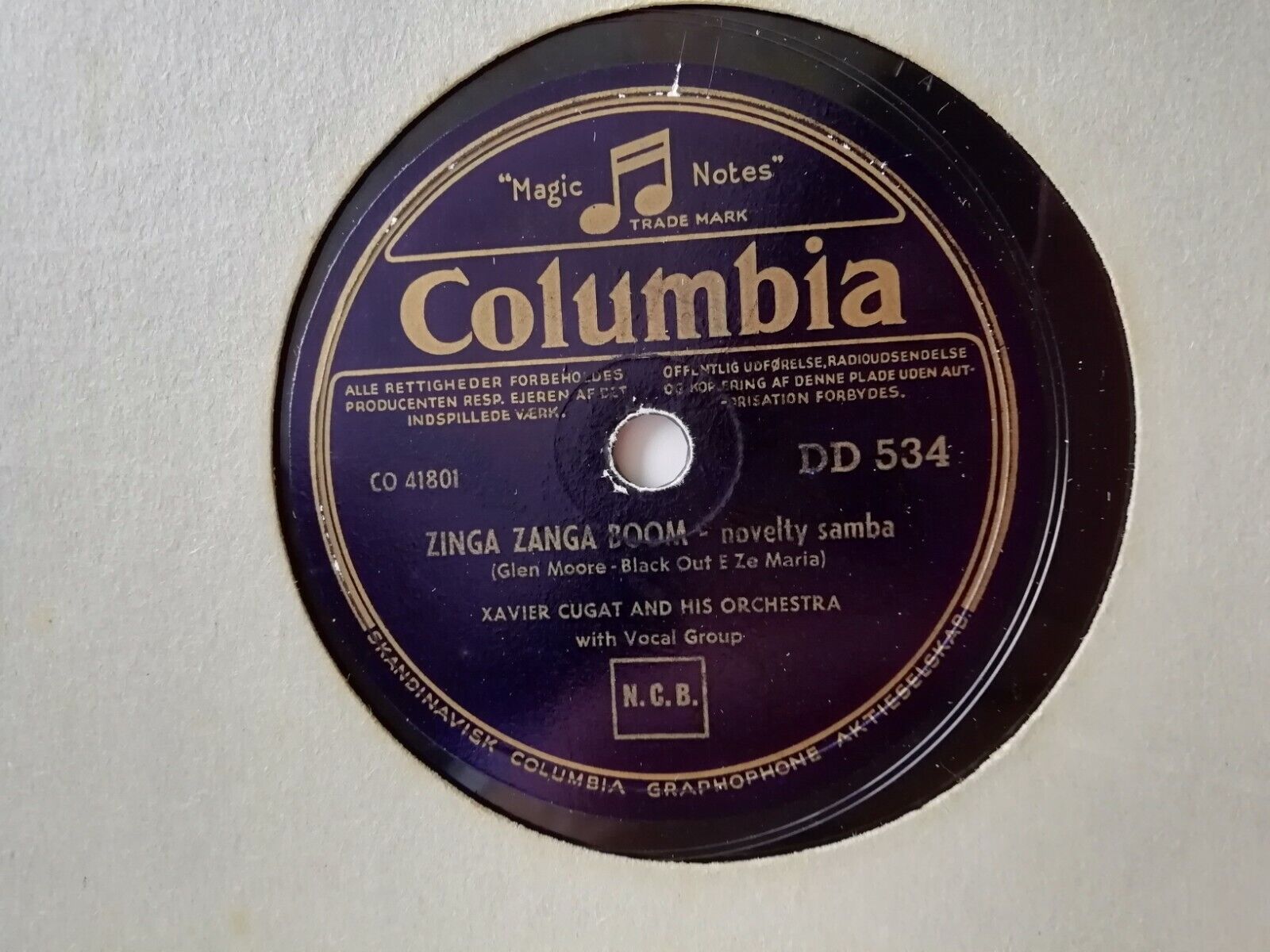 78 rpm record:Xavier CougatMambo JamboZinga Zanga Boom Columbia DD 534