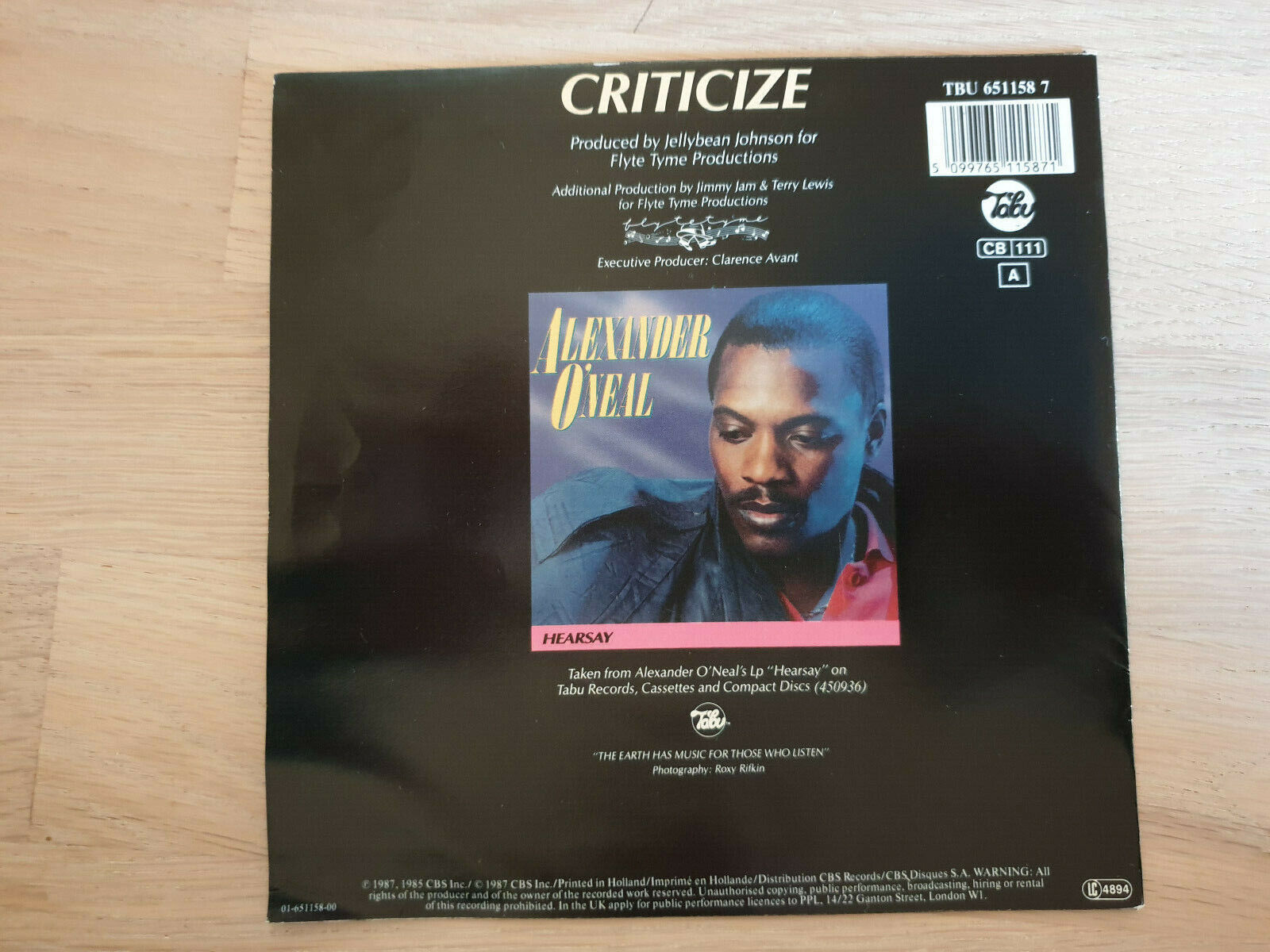 Alexander O'Neal – Criticize - 7" Vinyl 1987