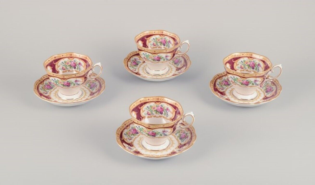 Royal Albert England Set of four "Lady Hamilton" coffee cups with saucers