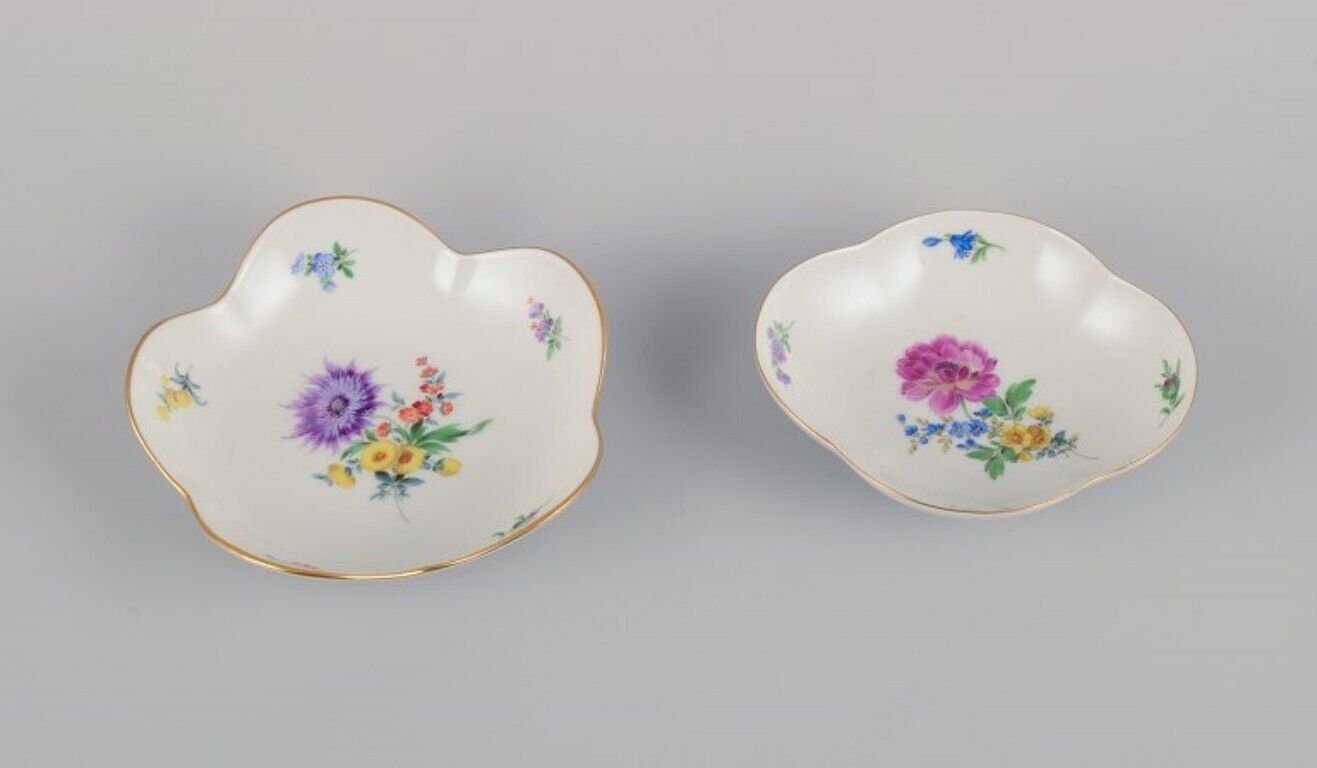 Meissen Germany Two porcelain bowls hand-painted with polychrome flowers