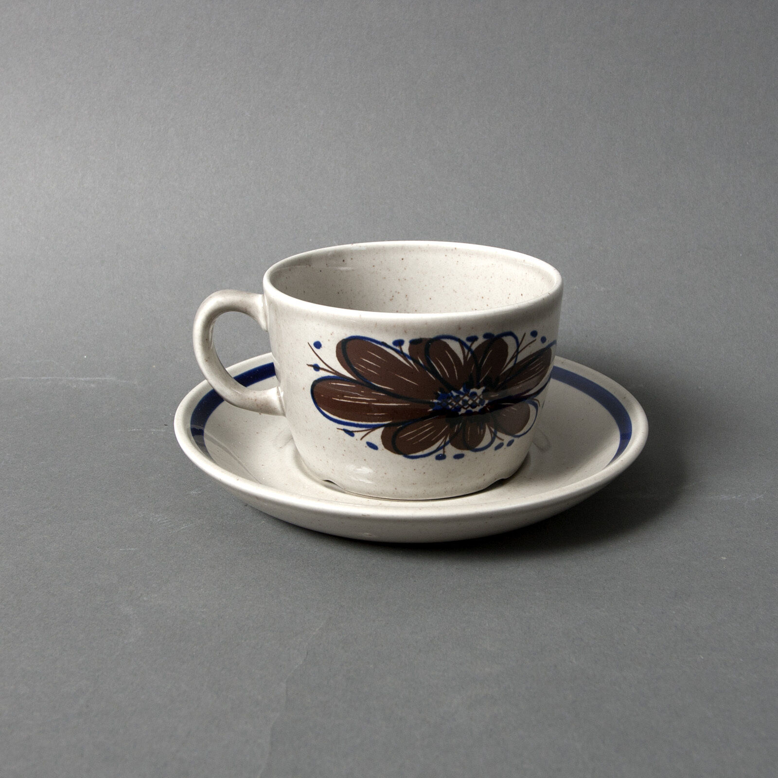 Stavangerflint vintage Cup Saucer collection art pottery Norway blue brown grey