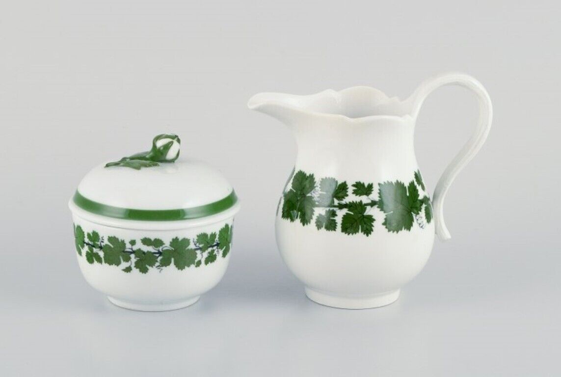 Meissen Green Ivy Vine sugar bowl and creamer Approximately from the 1930s