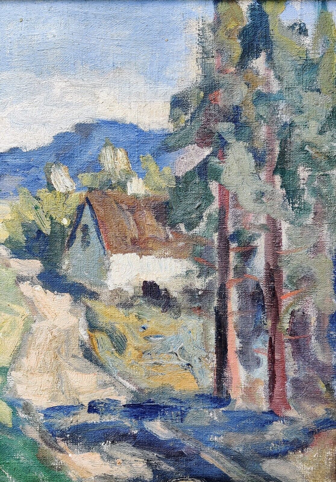 Finn Andersen (1909-1987): COTTAGE IN FOREST original oil painting