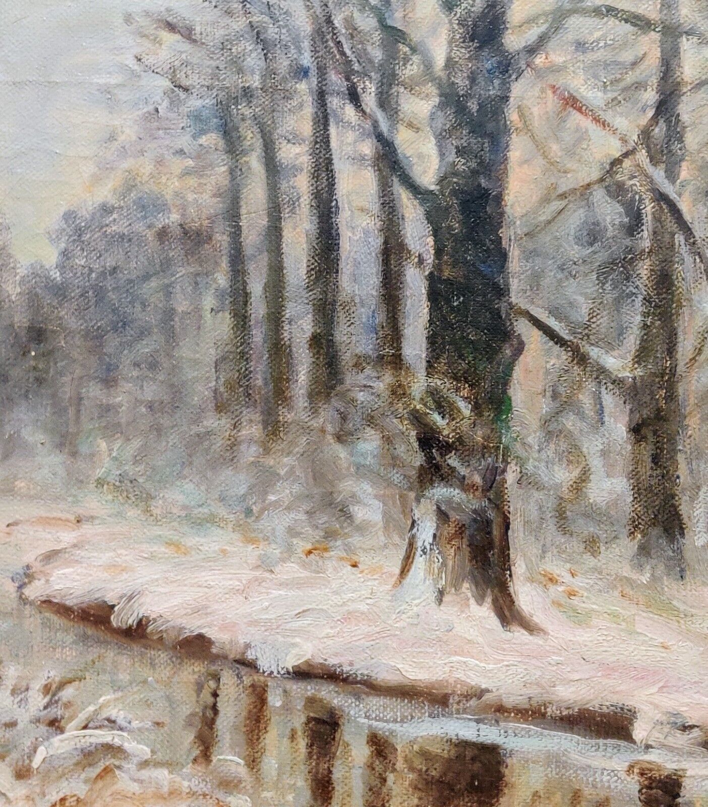 WINTER STREAM IN FOREST original oil painting