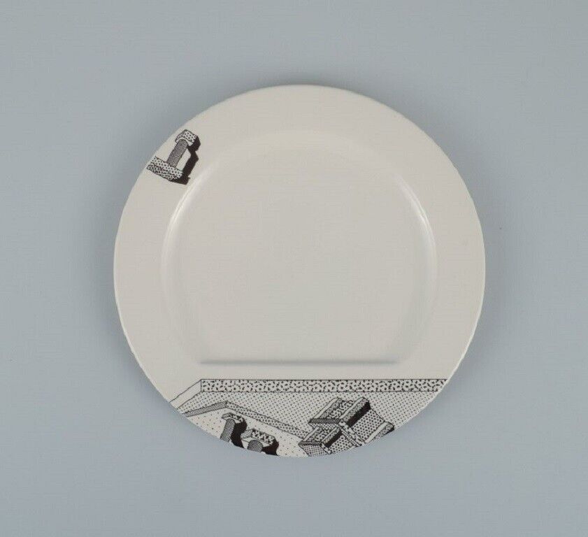 Ettore Sottsass for Flavia Memphis Milano two futuristic porcelain plates