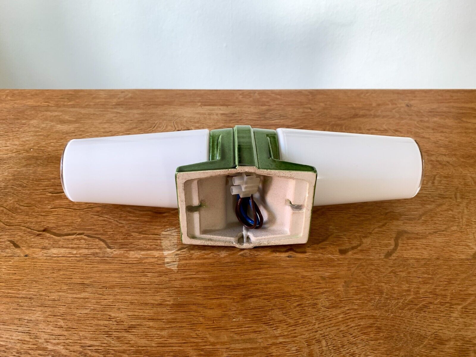 Unique Vintage 1960s IFÖ Wall Sconce - White Glass Shade and Green Ceramic Base