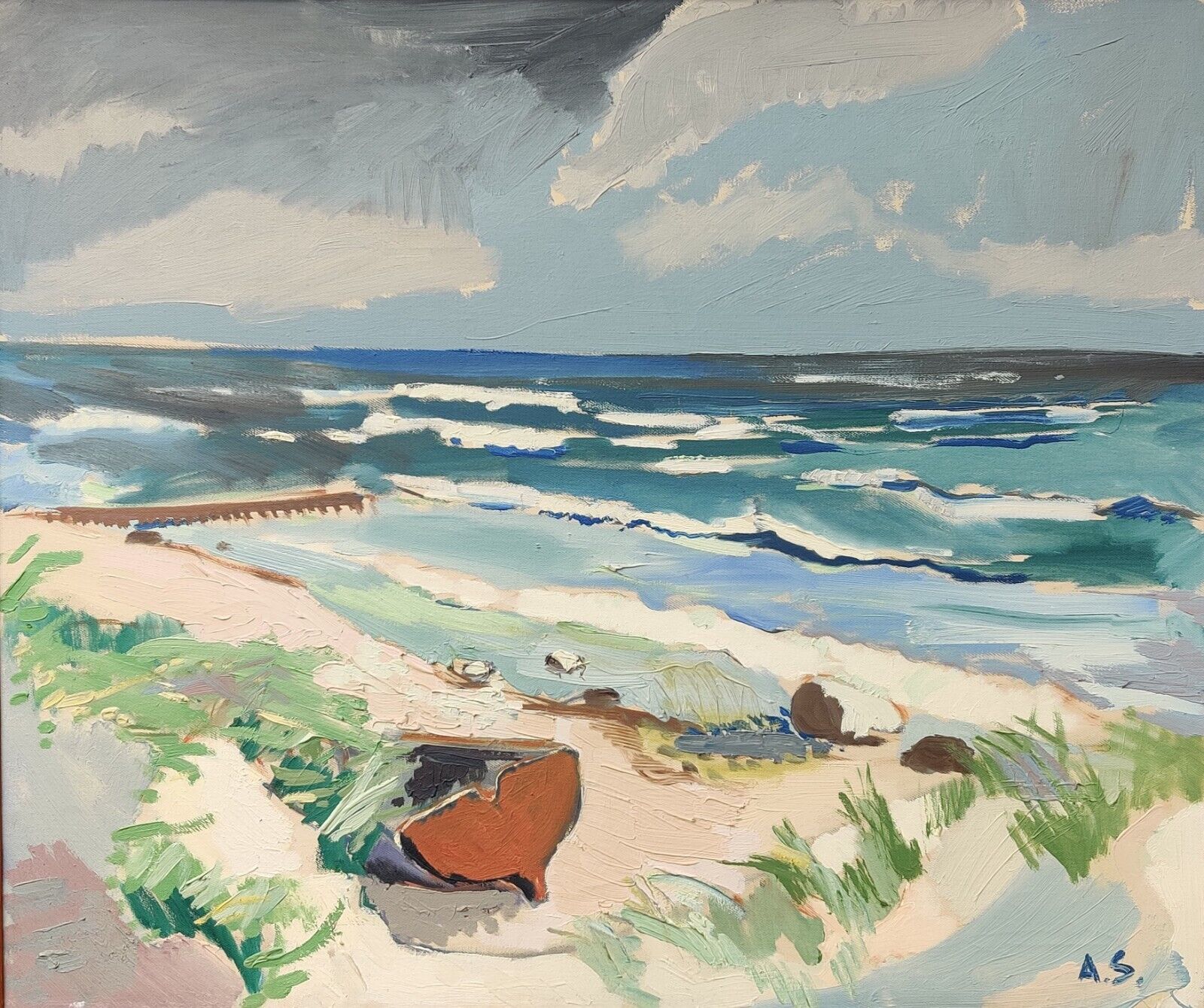 Aage Strand (1910-1975): BOAT ON THE BEACH