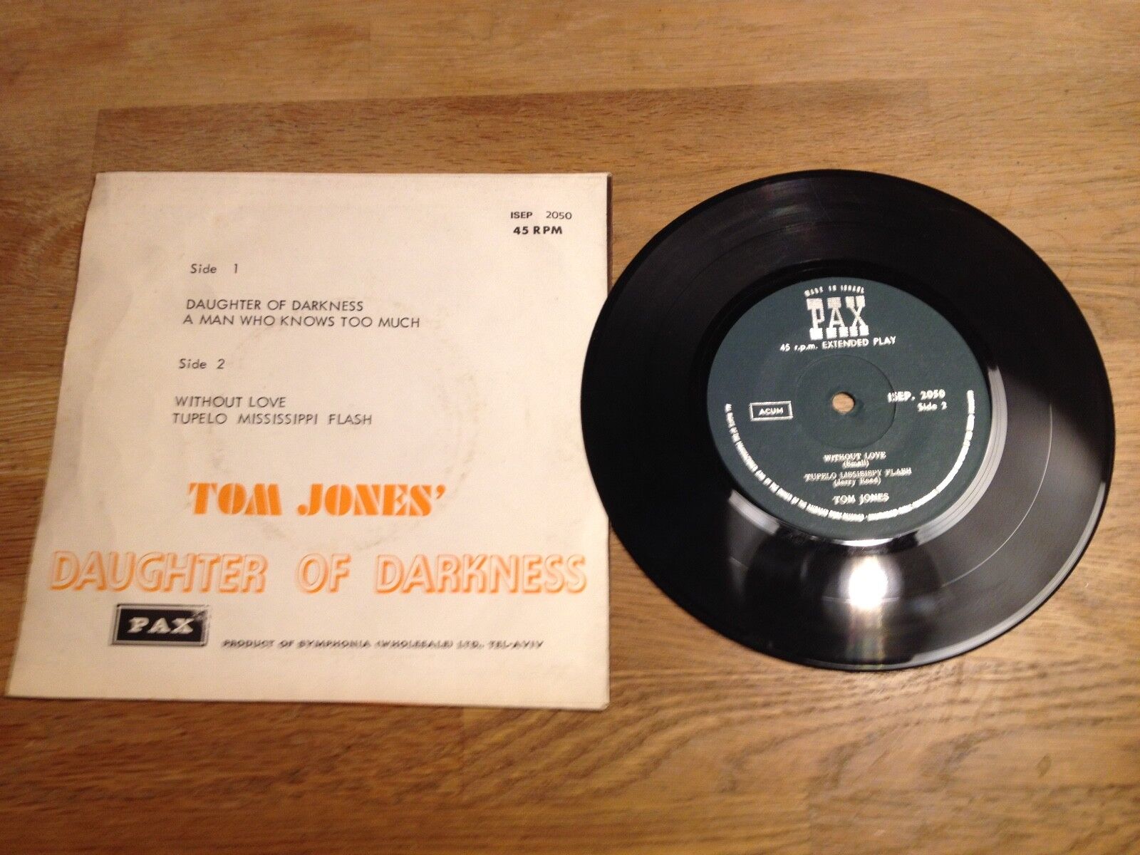 TOM JONES "DAUGHTER OF DARKNESS" PAX 45 RPM EXTENDED PLAY ISEP 2050 ISRAEL PRESS