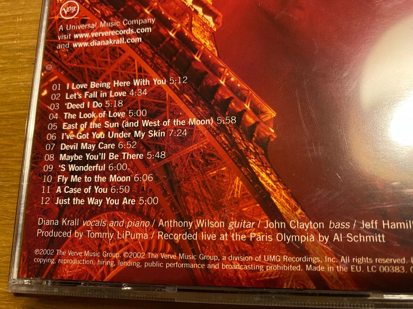 DIANA KRALL "LIVE IN PARIS" 2002 LIVE CD ALBUM 12 LIVE TRACKS VERVE RECORDS EU