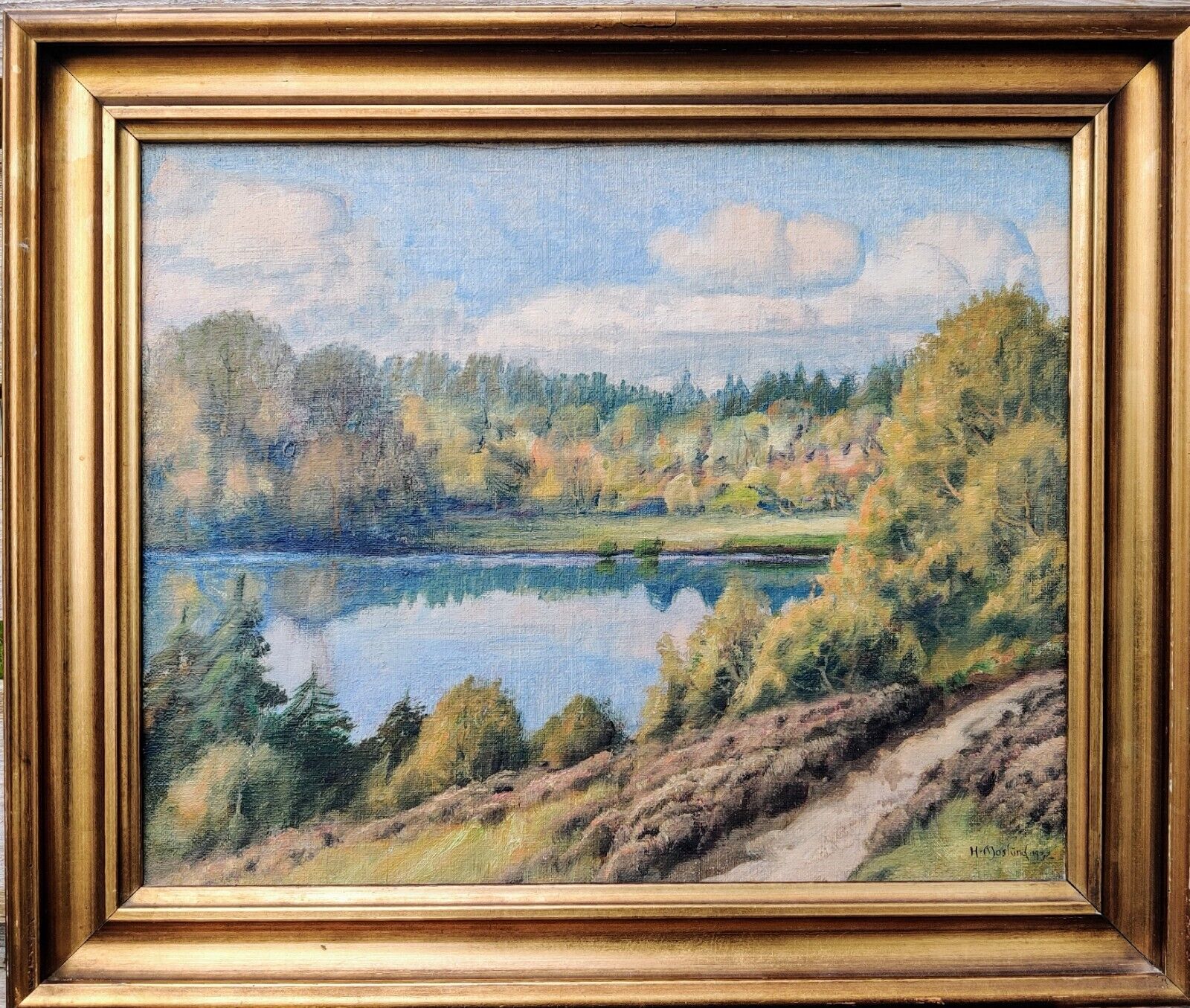 H. Moslund: LAKE LANDSCAPE, original oil painting