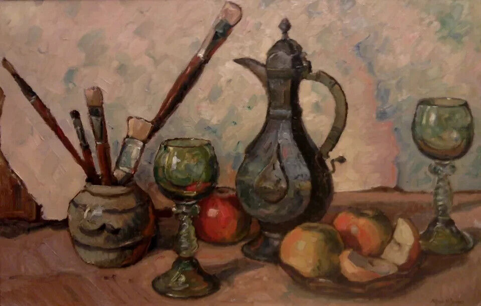 Alfred V Jensen (1889-1960): Still Life with Oriental Pitcher and Brush