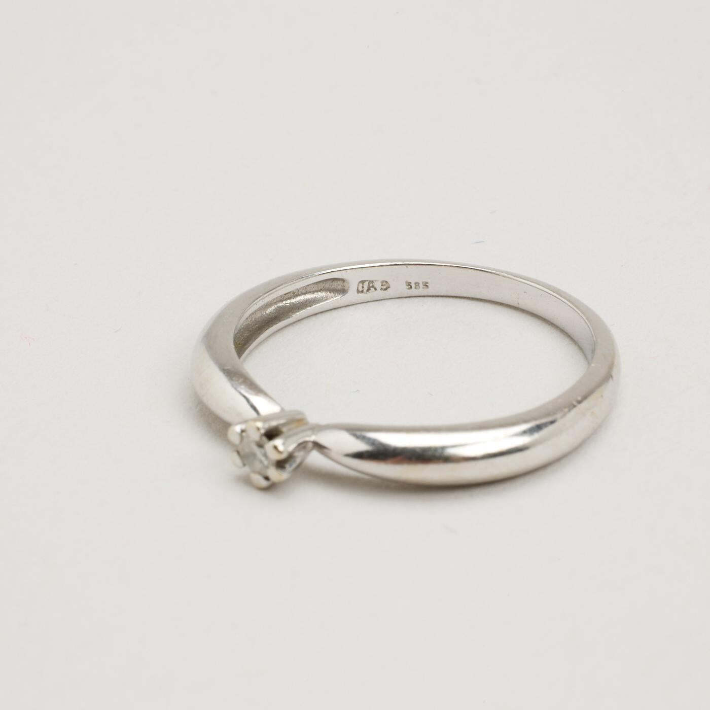 Ring with diamond (0025 ct) in 14K White gold size 6¾ | Solid Gold