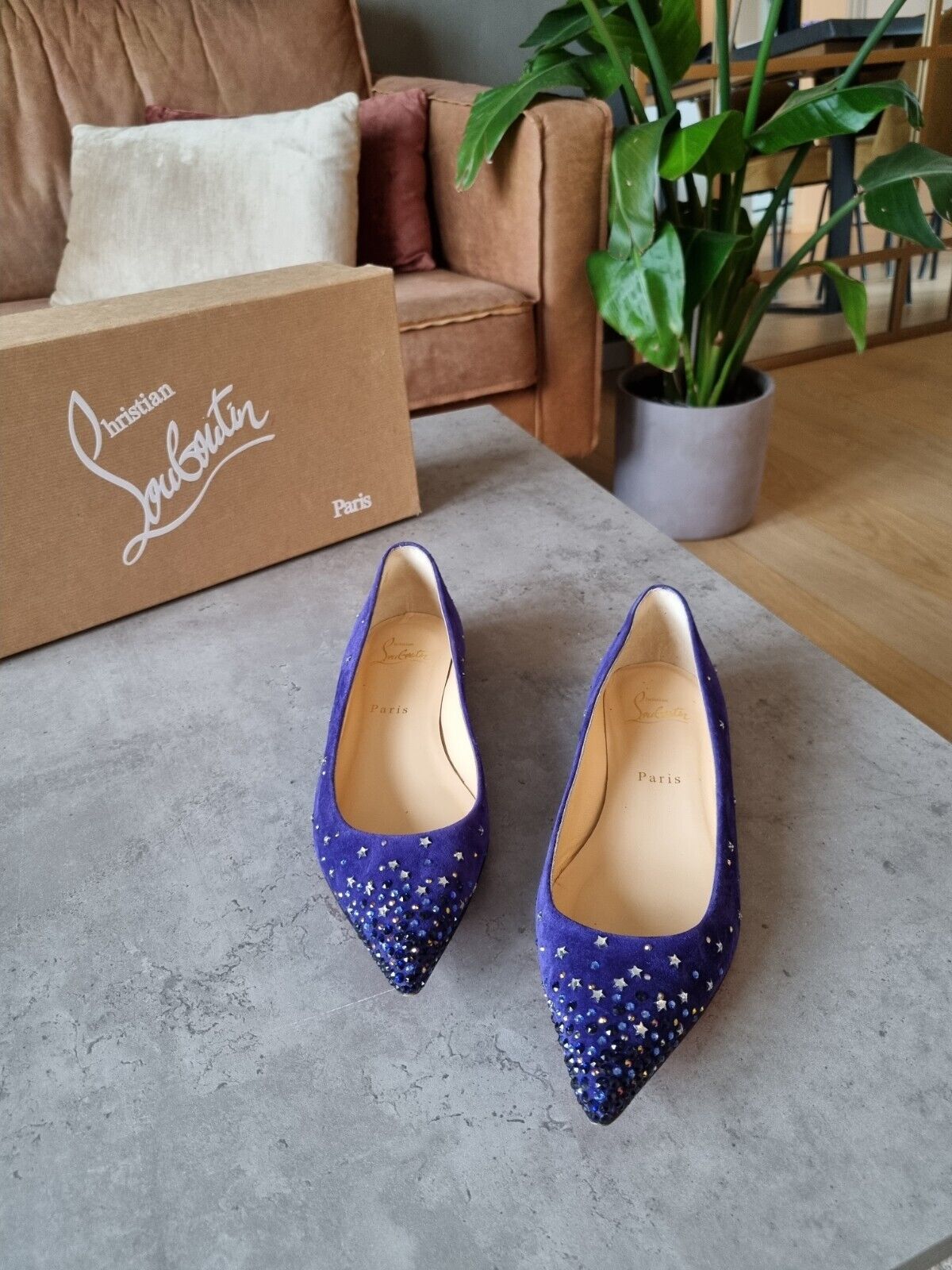 Christian Louboutin** Blue Purple Gravitanita Crystal Ballerina Flats Sz 375