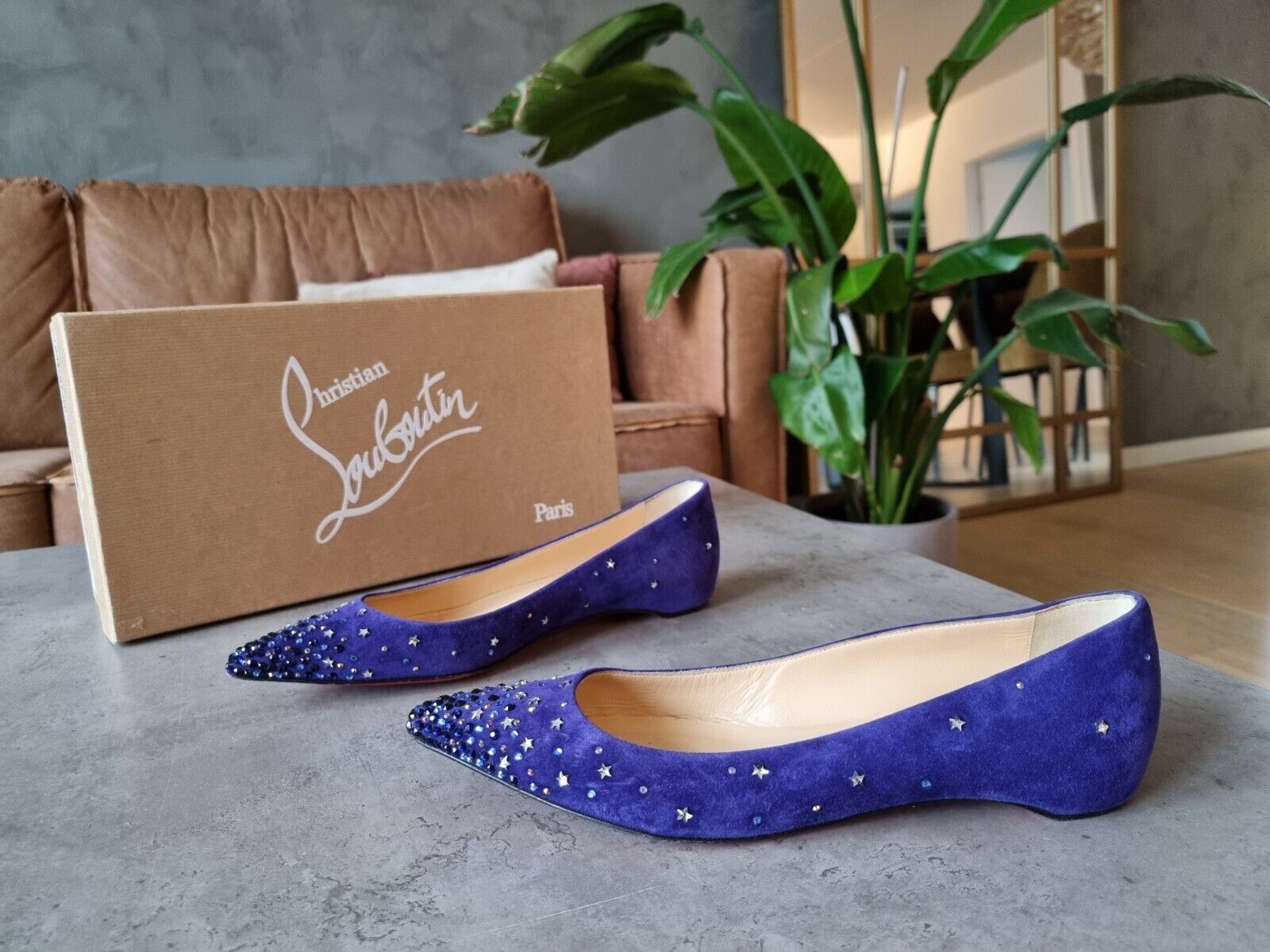 Christian Louboutin** Blue Purple Gravitanita Crystal Ballerina Flats Sz 375