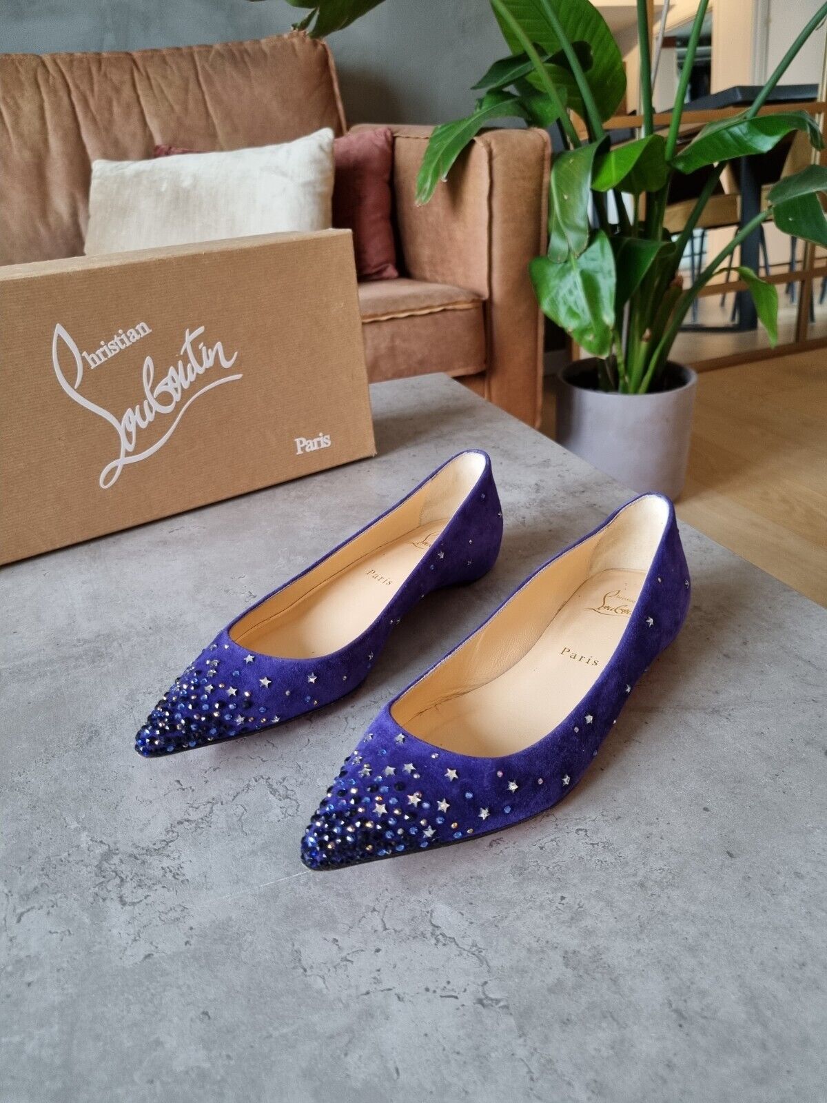 Christian Louboutin** Blue Purple Gravitanita Crystal Ballerina Flats Sz 375