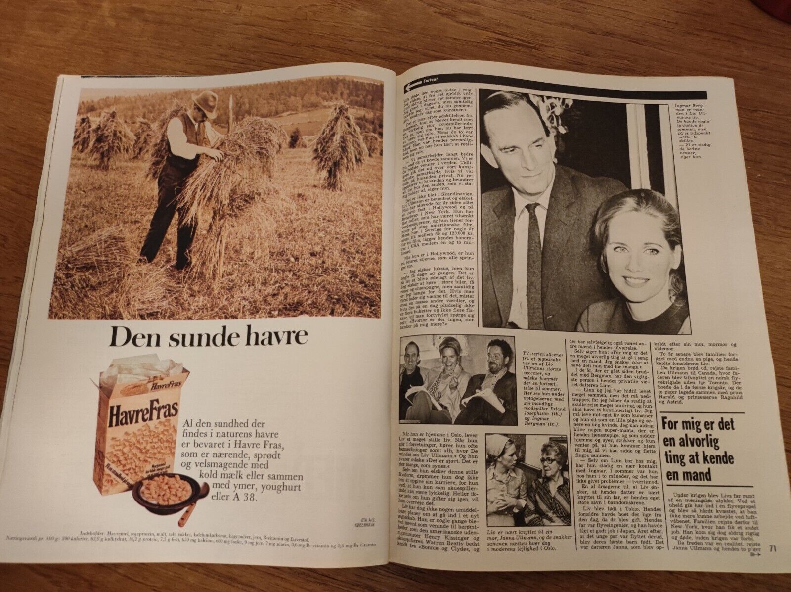 LIV ULLMANN Paul Newman JOANNE WOODWARD Ingmar Bergman 1974 Danish Magazine BB22