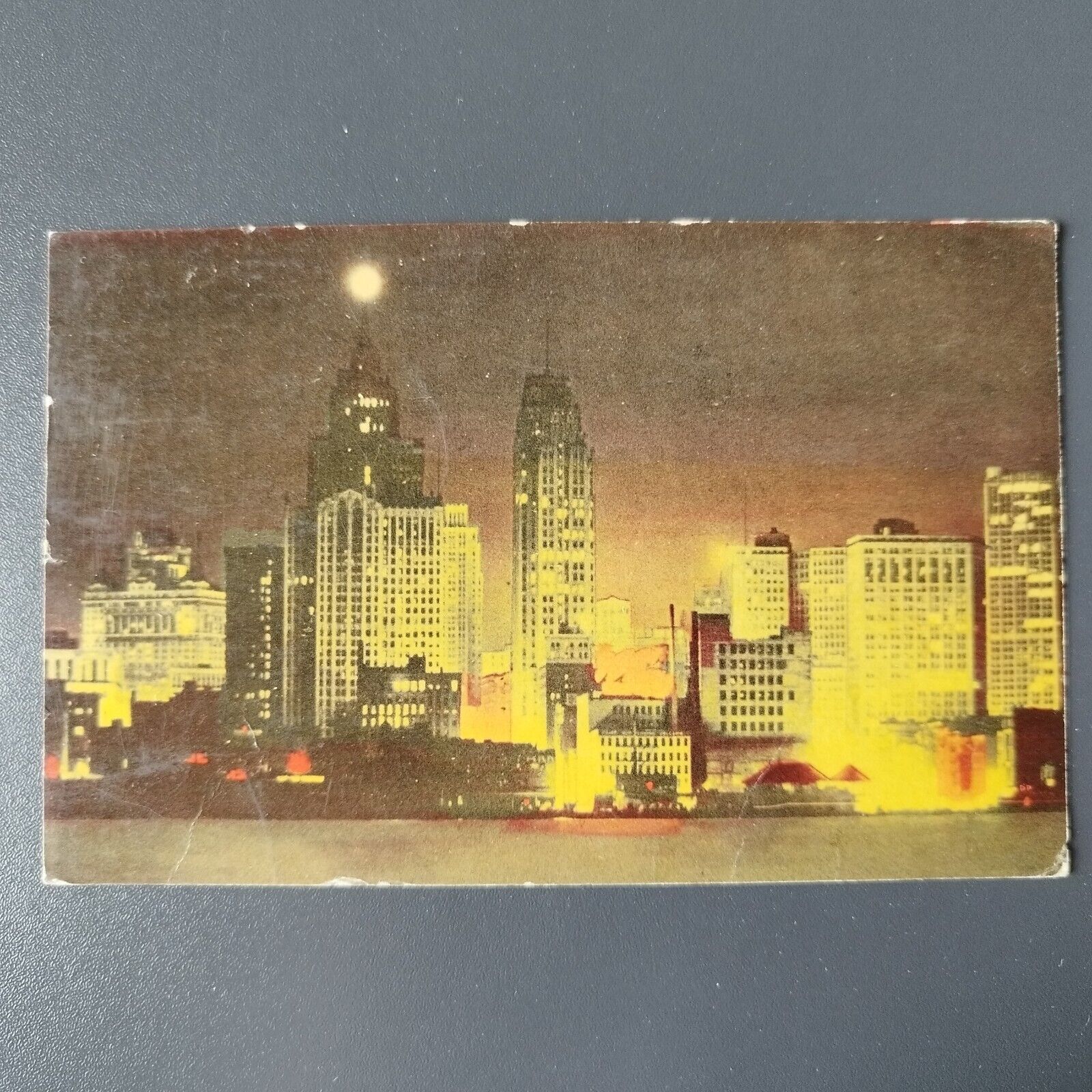 Michigan Night View of Detroit from WindsorCanada 1964