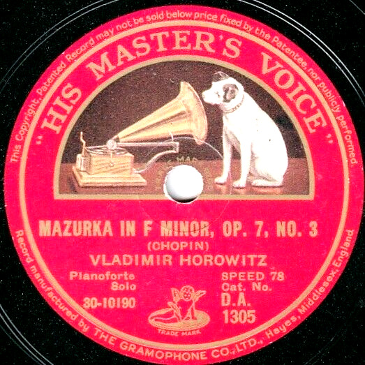 Horowitz Chopin (Mazurka op 73; Etude op 108) HMV DA 1305 (10") NM-