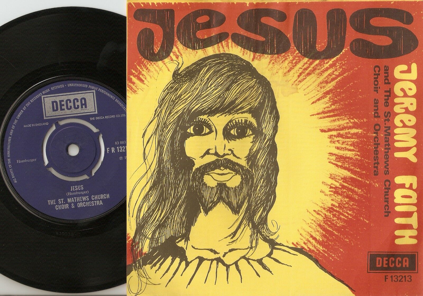 JEREMY FAITH  THE ST MATHEWS CHURCH CHOIR  ORCHESTRA JESUS DANISH PS+45 1971